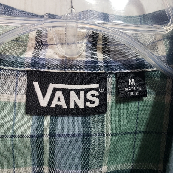 Vans Men's Blue Green Plaid Short Sleeve Cotton - Picture 3 of 6